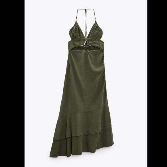 RUFFLED LINEN BLEND DRESS - Picture 4 of 7